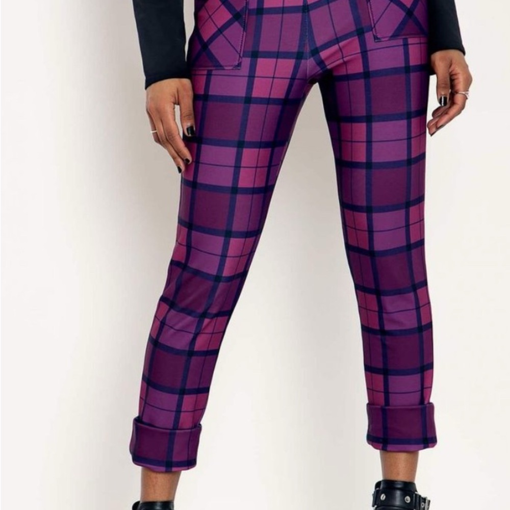 Blackmilk Tartan Fuchsia Cuffed Pants